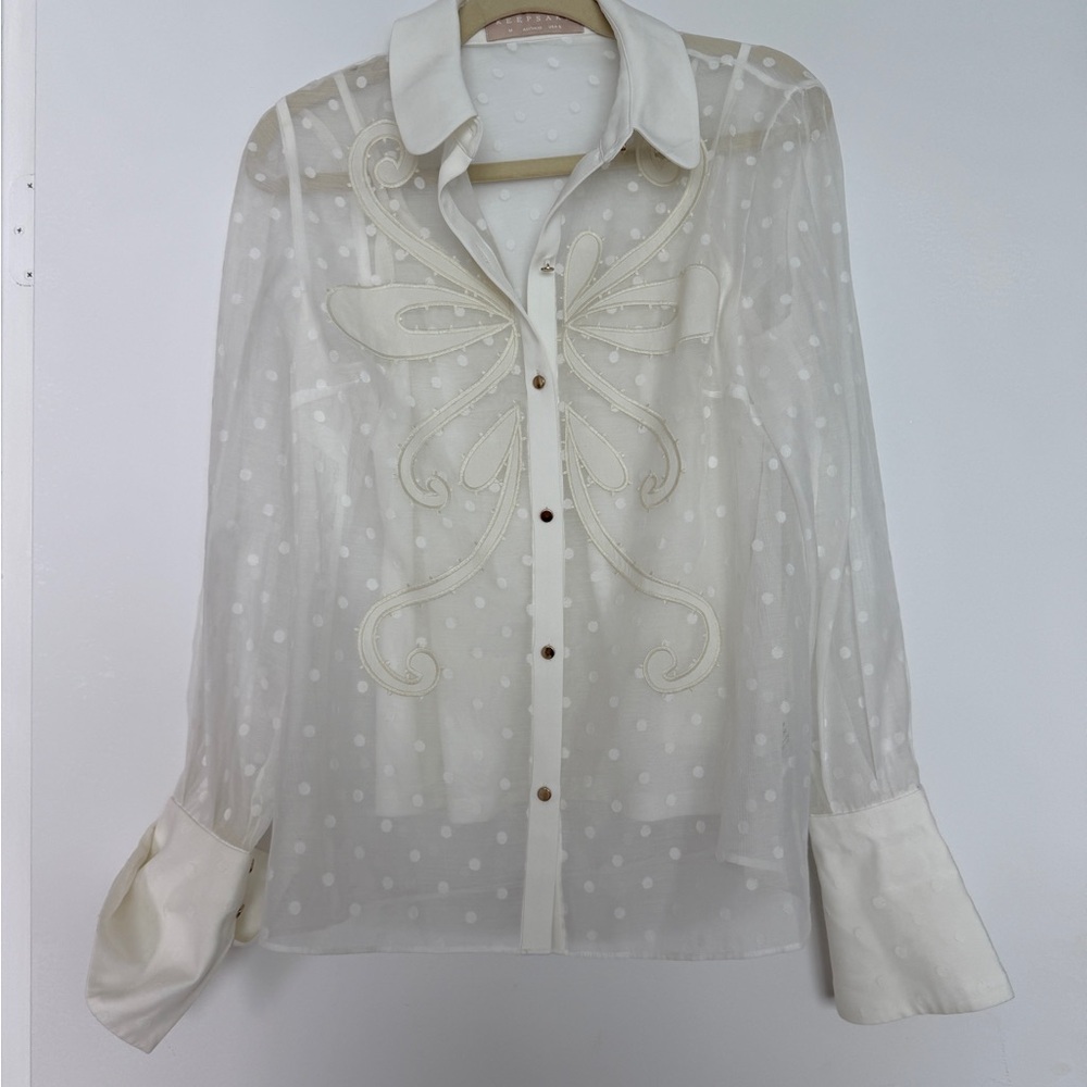 Elegant Cream Sheer Women's Top